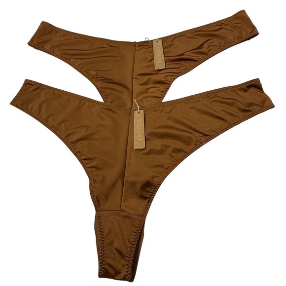 SKIMS Stretch Satin Cheeky Tanga Lot of 2 Bronze 4X - Picture 1 of 9